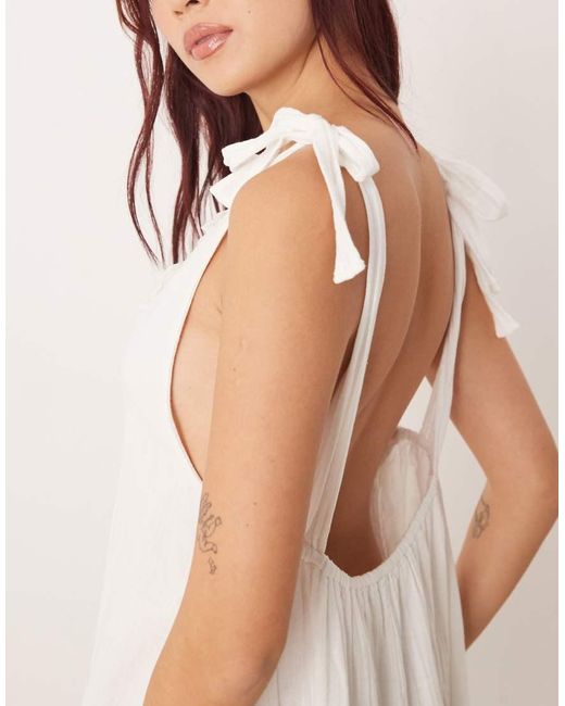 esmé studios White Esmee Mini Beach Dress With Ruffle Trim Neckline