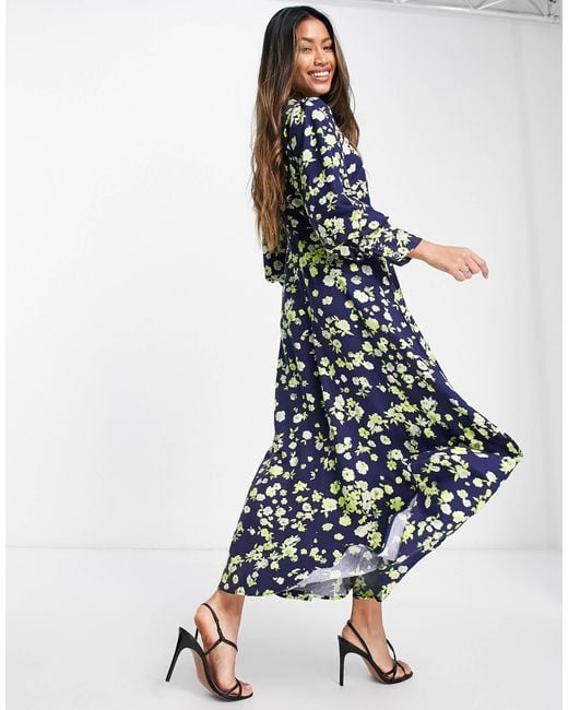 SELECTED Blue Femme Floral Volume Sleeve Maxi Dress