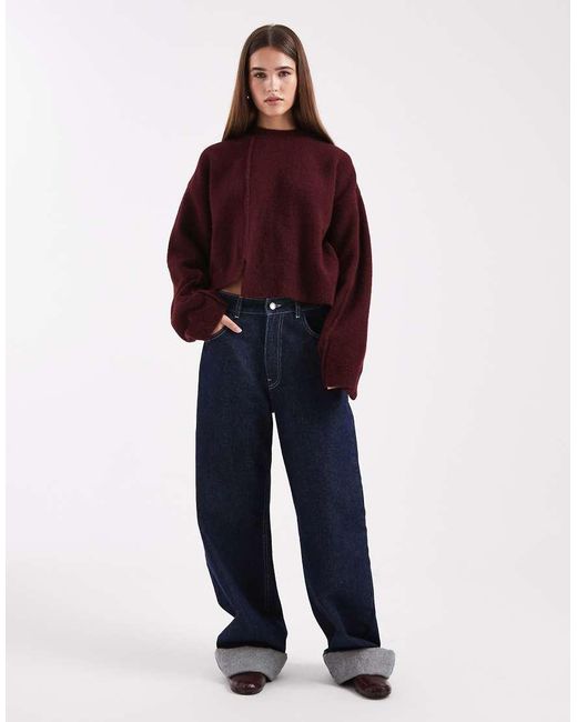 ASOS Red Crew Neck Jumper With Seam Front Detail And Stepped Hem