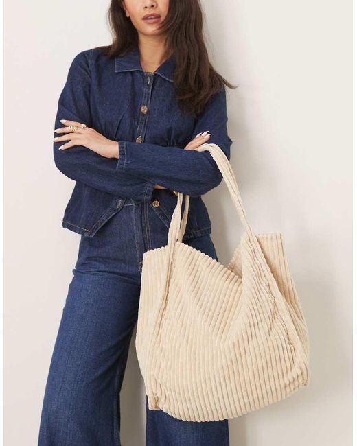 Bolso Tote Grande De Pana De -Blanco ASOS de color Blue