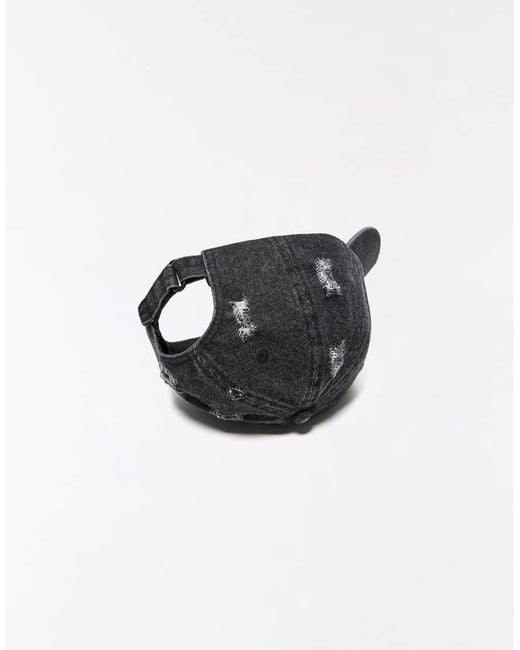 Bershka Gray Embroidered Denim Cap for men