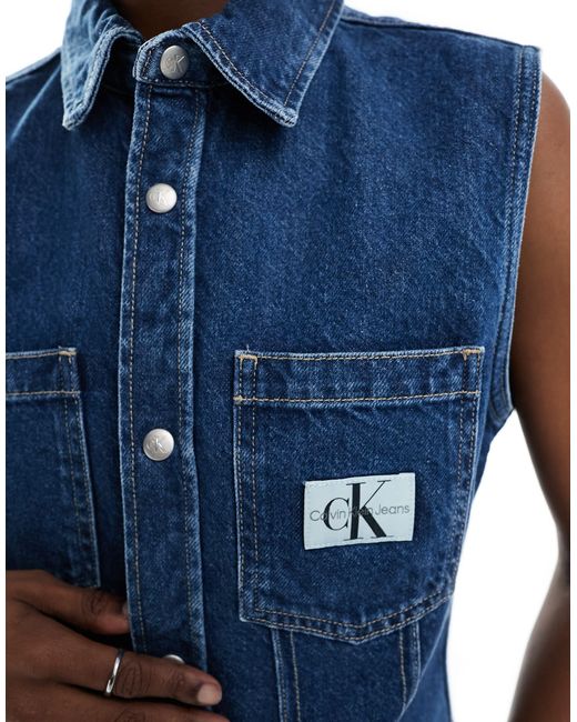 Chemise sans manches en jean - délavage moyen Calvin Klein en coloris Blue