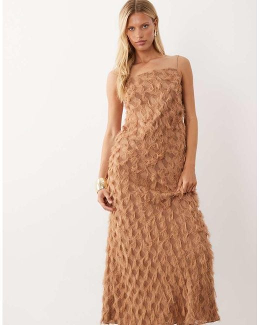 ASOS Natural Textured Fringe Backless Maxi Dress
