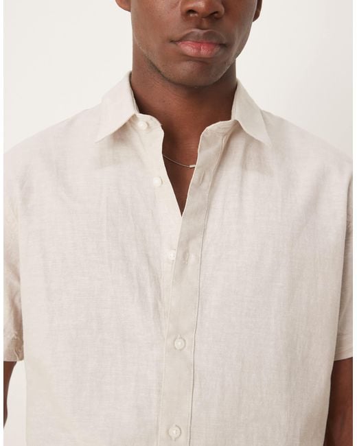 SELECTED Natural Long Sleeve Grandad Collar Linen Blend Shirt for men