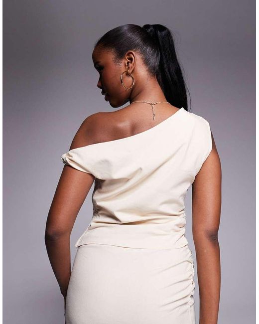 Kaiia White Exclusive Linen Look Off Shoulder Twist Detail Top Co-ord