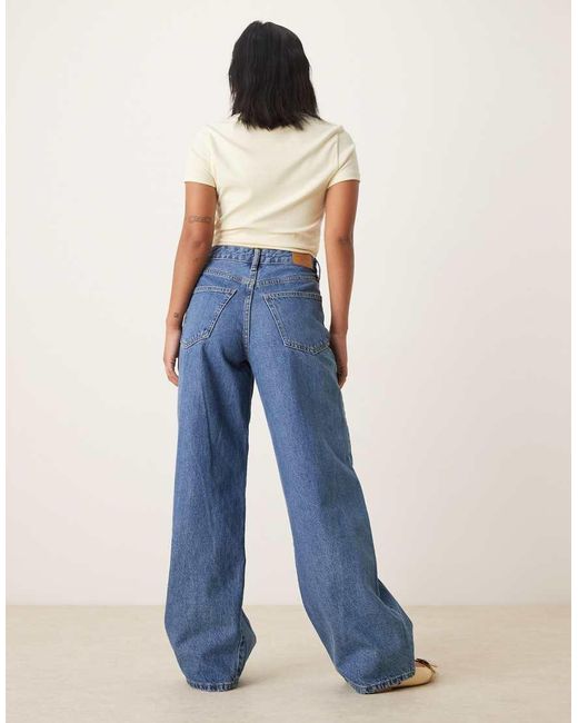 Gina Tricot Blue Wide Leg Front Seam Detail Jeans