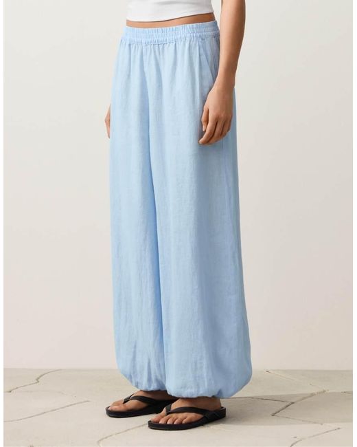 Oysho Blue 100% Linen Bloomer Trousers
