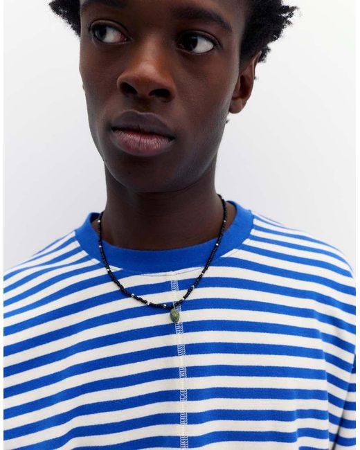 Pull&Bear Blue Long-sleeve Striped T-shirt for men