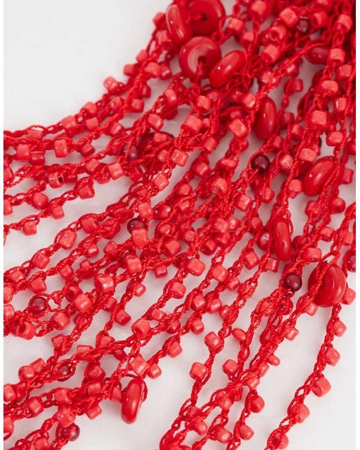 ASOS Red Limited Edition Multi-row Faux Semi-precious Chipping Necklace