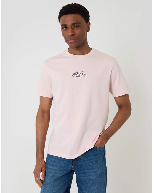 Threadbare Pink Aloha Cotton Crew Neck T-Shirt for men