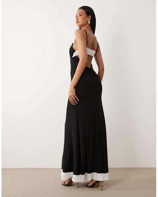 ASOS Black Monochrome High Low Hem Mesh Midi Length Dress With Peek A Boo Hem