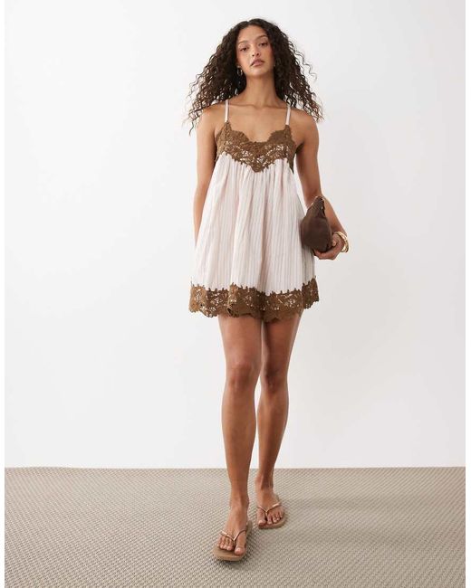 ASOS Multicolor V Neck Cami Mini Dress With Lace Trims
