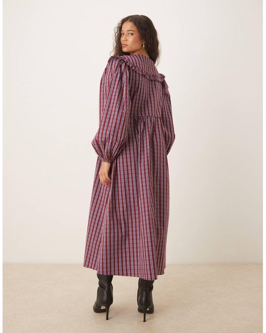 Glamorous Purple Tie Front Smock Mdiaxi Dress With Dramatic Collar