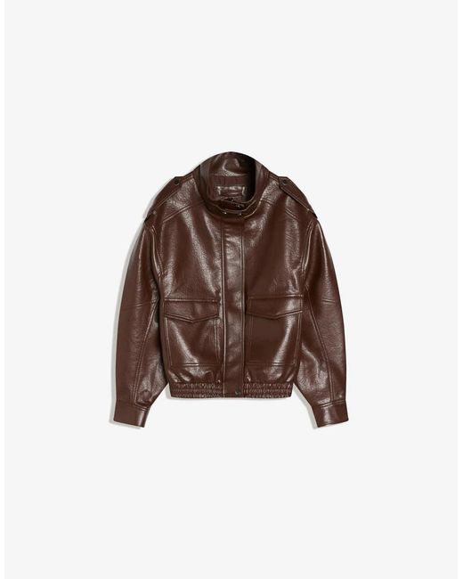 Bershka Brown Leather Effect Funnel Neck Jacket