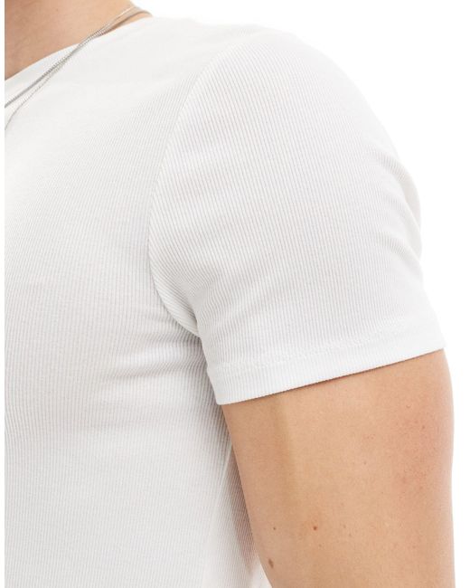 ASOS White Muscle Fit Cropped Rib T-shirt With Crew Neck for men