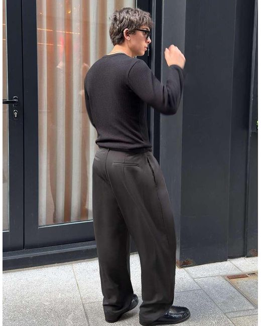 Bershka Black Super baggy Darted Trousers for men