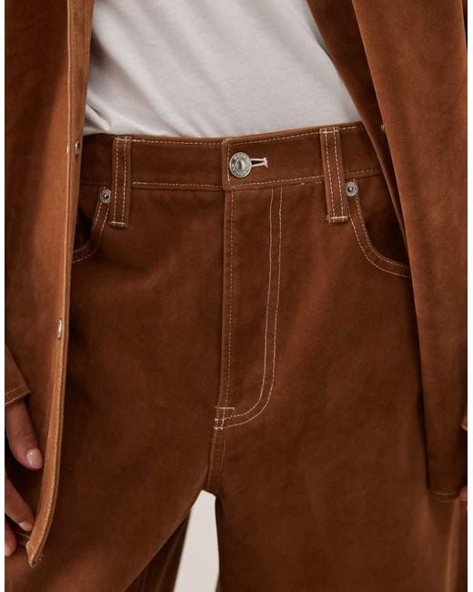 GOOD AMERICAN Brown Faux Suede Vintage Barrel Ankle Length Jeans Co-Ord