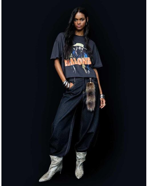 T-Shirt Bianca E Nera Con Stampa "Post Malone" di Bershka in Blue