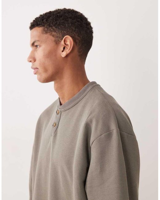 ASOS Brown Co-ord Oversized Pique Henley Sweatshirt for men