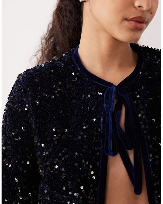 Mango Black Sequin Tie Front Jacket Co-ord