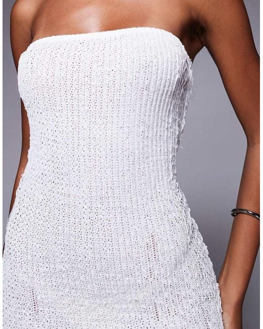 Public Desire White Textured Bandeau Mini Dress Cream