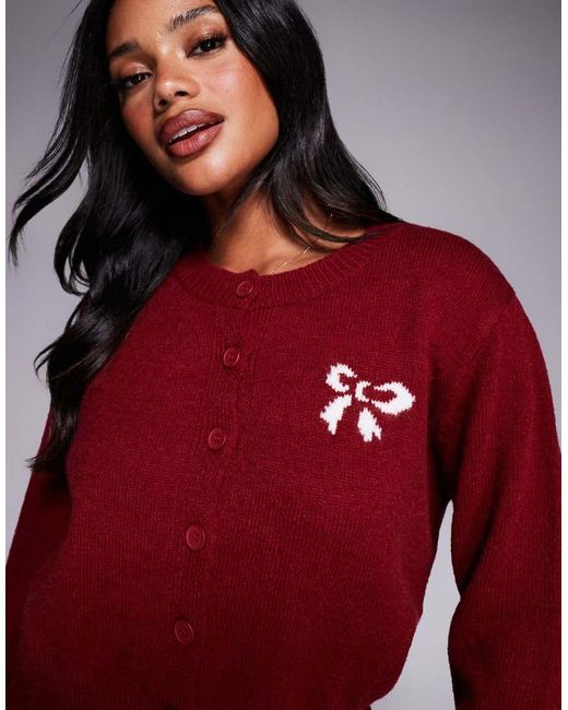 Princess Polly Red With A Bow Button Through Bow Graphic Cardigan
