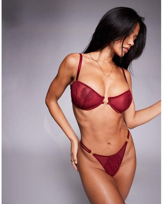 ASOS Red Fuller Bust Birdie Lace & Mesh Underwire Balcony With Satin Binding And Hardware Details