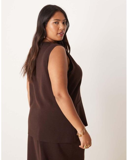 Pretty Lavish Curve Brown Longline Knit Waistcoat