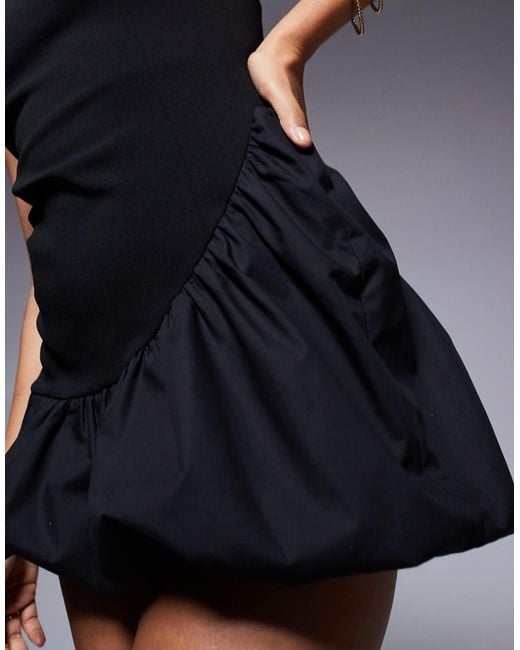 ASOS Blue Asos Design Petite Scuba Asymmetric Bandeau Mini Dress With Puffball Skirt