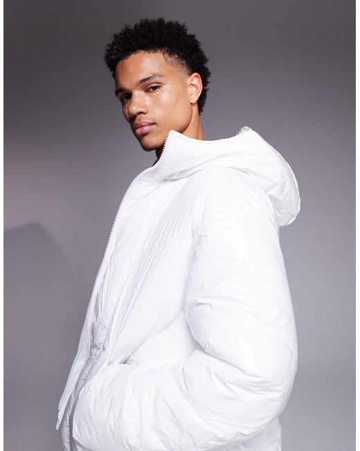 ASOS White High Shine Oversized Puffer Jacket for men