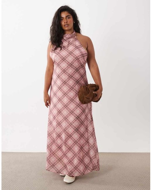 ASOS Pink Asos Design Curve Chiffon High Neck Halter Maxi Dress
