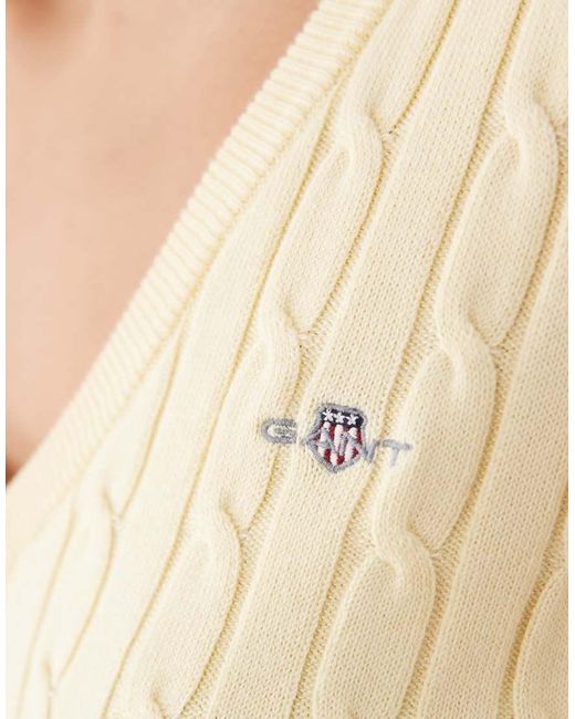 Gant Natural V-neck Cable Knit Sweater