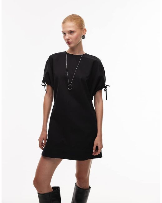 ASOS Black Crew Neck Mini Dress With Tie Sleeve Detail