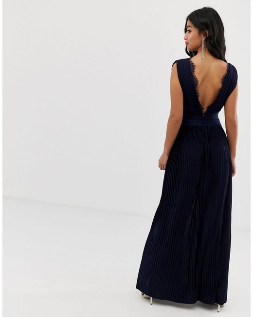 asos design petite premium lace insert pleated maxi dress