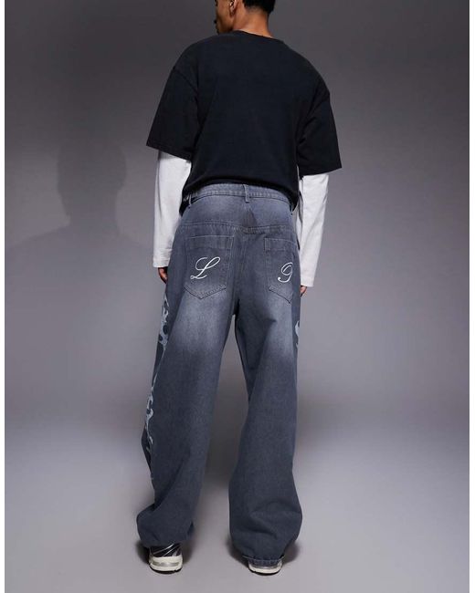 Liquor N Poker Blue Reign baggy Print Jeans for men