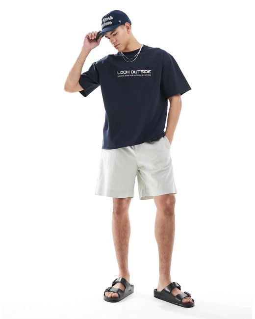 Pull&Bear – leinenmix-shorts in Blue für Herren