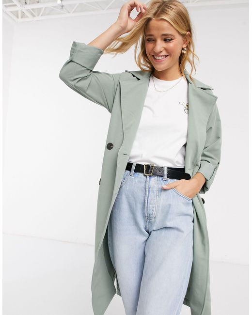 Pimkie Long Trench Coat in Green | Lyst Australia