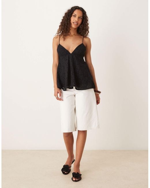 Mango Black V-neck Cotton A-line Top