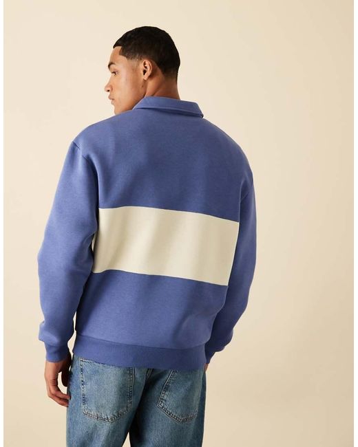 ASOS Blue Polo Sweatshirt With Contrast Panel And Print for men