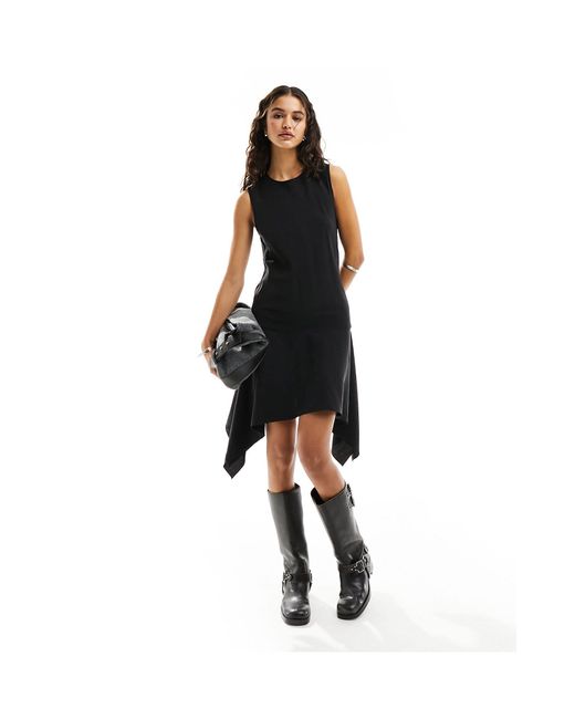Weekday Black Jolie Asymmetric Mini Dress With Open Back
