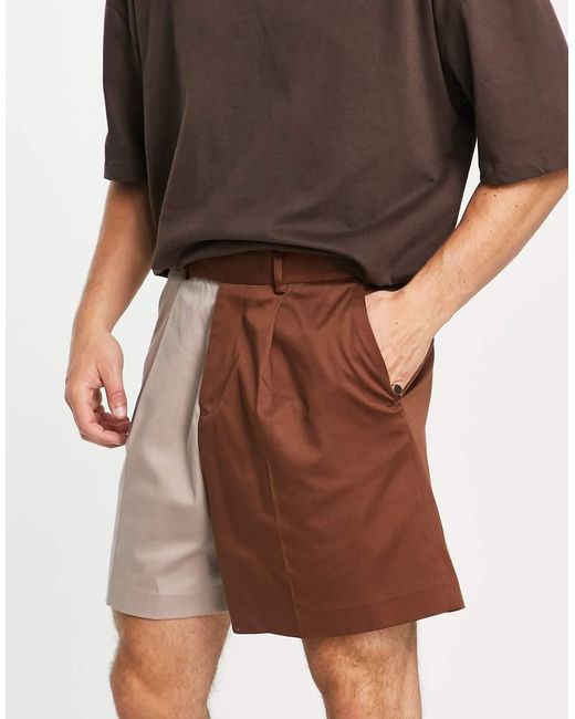 Bermudas De Vestir Marrones Con Diseño Dividido De ASOS de hombre de color Brown