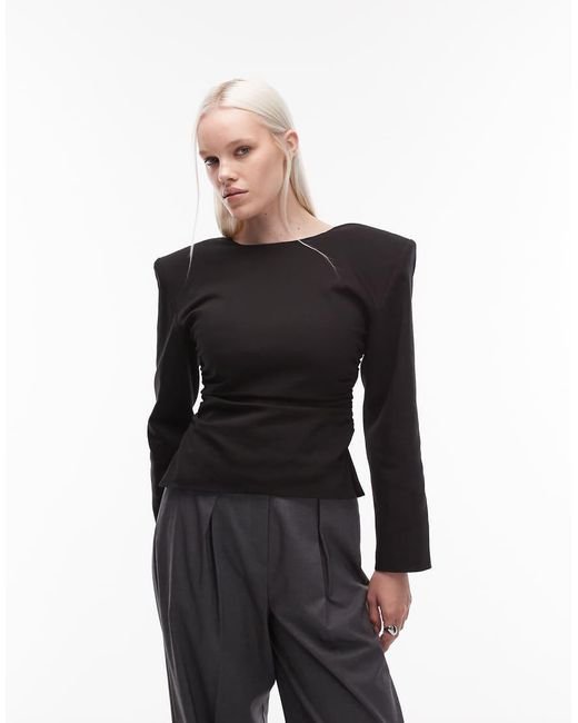 ASOS Elegante Getailleerde Top Met Schoudervullingen in het Black