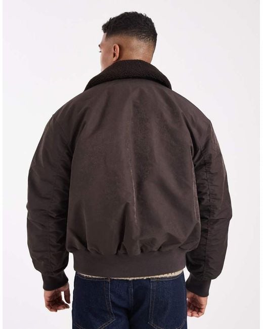 Jack & Jones Gray Bomber Jacket With Borg Collar for men