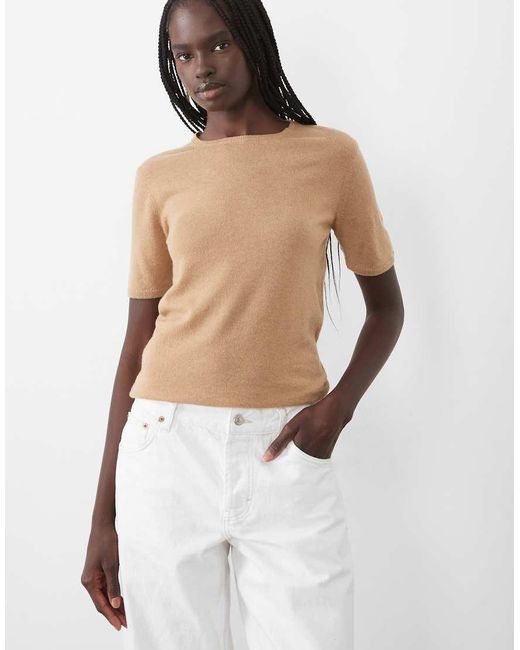ARKET Brown Pure Cashmere Slim Fit Short Sleeve Knit Top