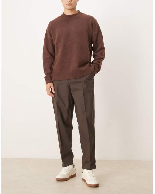 Pantalones De Vestir Marrones De Corte Tapered Extragrande Con Pinzas Delanteras Y Cinturilla Elástica 100% De Algodón De ASOS de hombre de color Brown