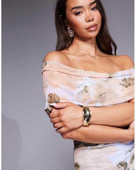 ASOS Purple Asymmetric Bardot Mesh Maxi Dress