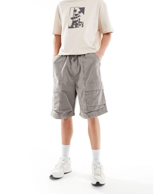Pull&Bear Gray Wide Leg Washed Cargo Short for men