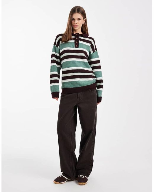 Daisy Street Gray Knit Slouchy Fit Rugby Polo