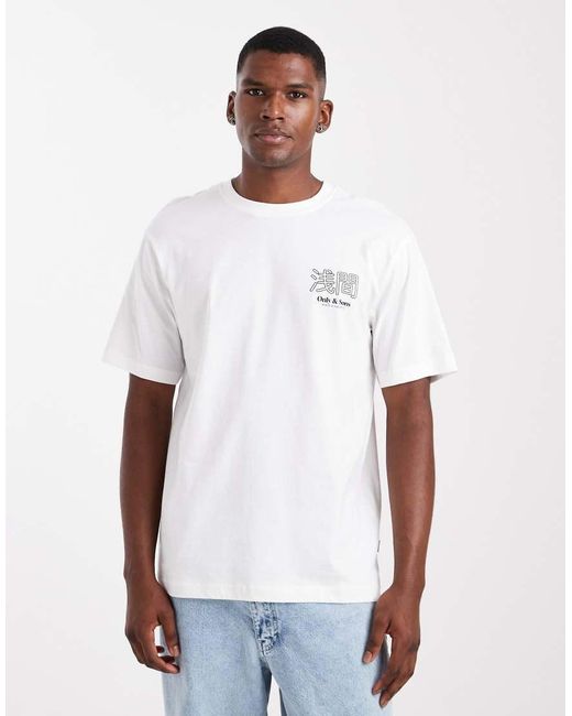 Only & Sons White Relaxed Fit T-shirt With Mountain View Back Print for men