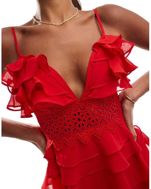 True Decadence Red Lace Maxi Dress